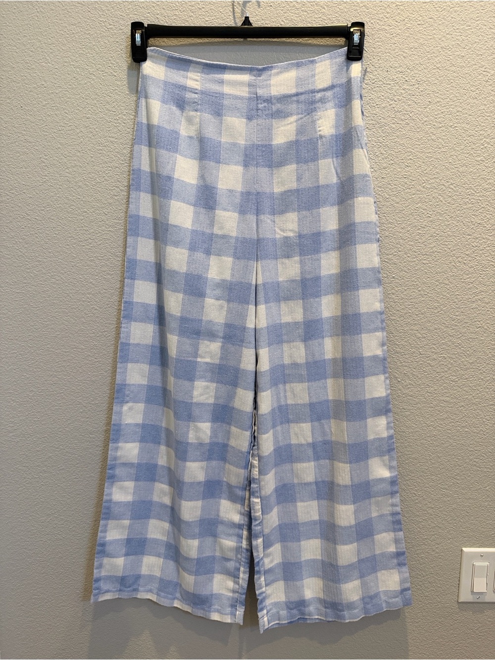 Forever 21 Light Blue & White Checkered Wide Leg Pants